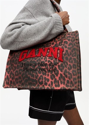 Large Easy shopper print Leo Racing Red A6629 Ganni 